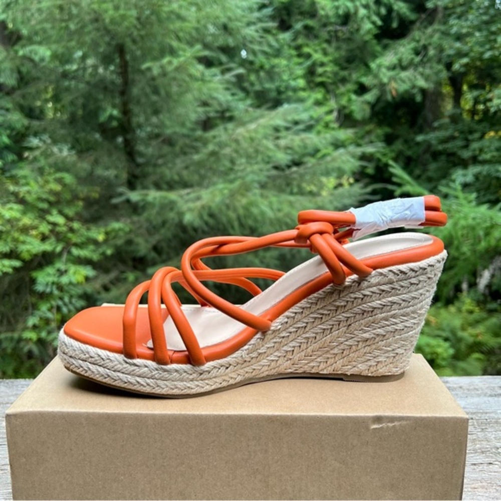 Women's Orange Strappy Espadrille Wedge Sandals